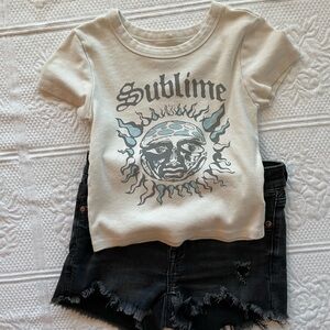 AE Sublime Baby Fitted Short Sleeve Tee Cream Blue Black Small Band Tee